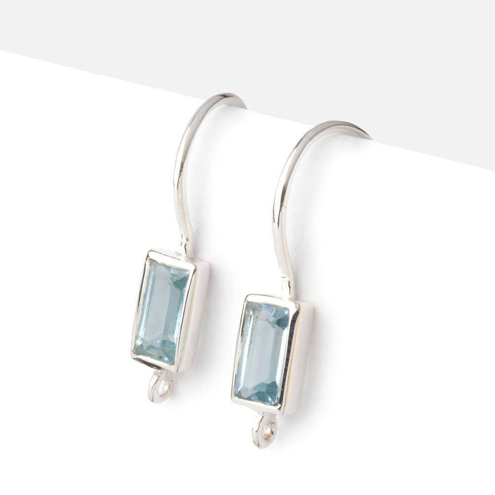 18mm Sky Blue Topaz Baguette Ear Wire Set of 2 pieces - AtlantaFindingsCompany