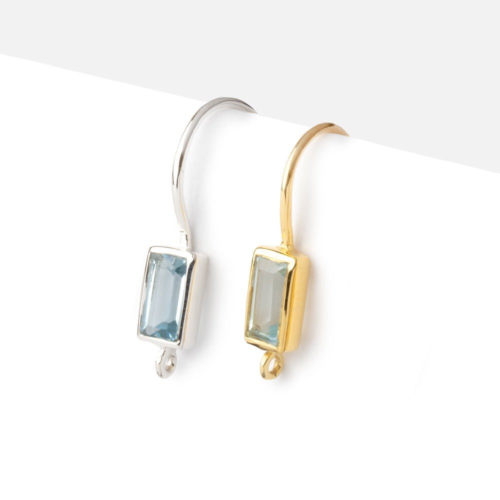 18mm Sky Blue Topaz Baguette Ear Wire Set of 2 pieces - AtlantaFindingsCompany