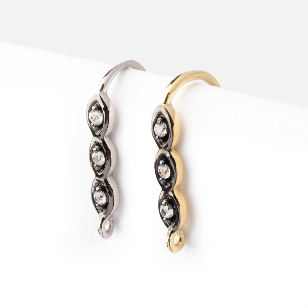 18mm Triple CZ Two Tone Ear Wire Set of 2 pieces - AtlantaFindingsCompany