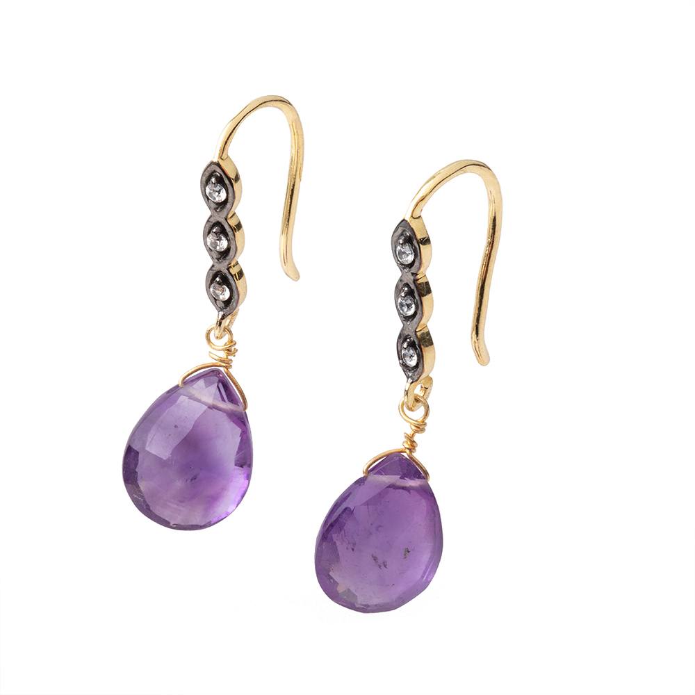 18mm Triple CZ Two Tone Ear Wire Set of 2 pieces - AtlantaFindingsCompany