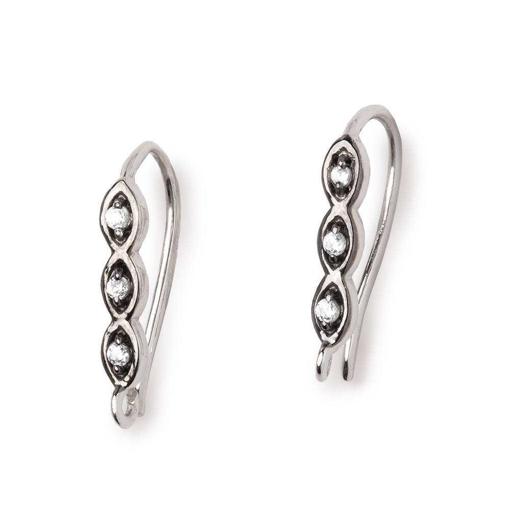 18mm Triple CZ Two Tone Ear Wire Set of 2 pieces - AtlantaFindingsCompany