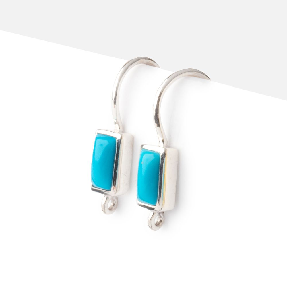 18mm Turquoise Plain Baguette Ear Wire Set of 2 pieces - AtlantaFindingsCompany