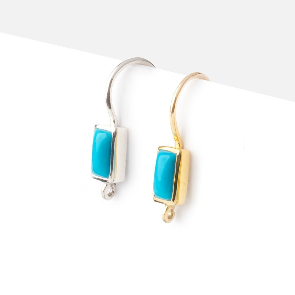 18mm Turquoise Plain Baguette Ear Wire Set of 2 pieces - AtlantaFindingsCompany