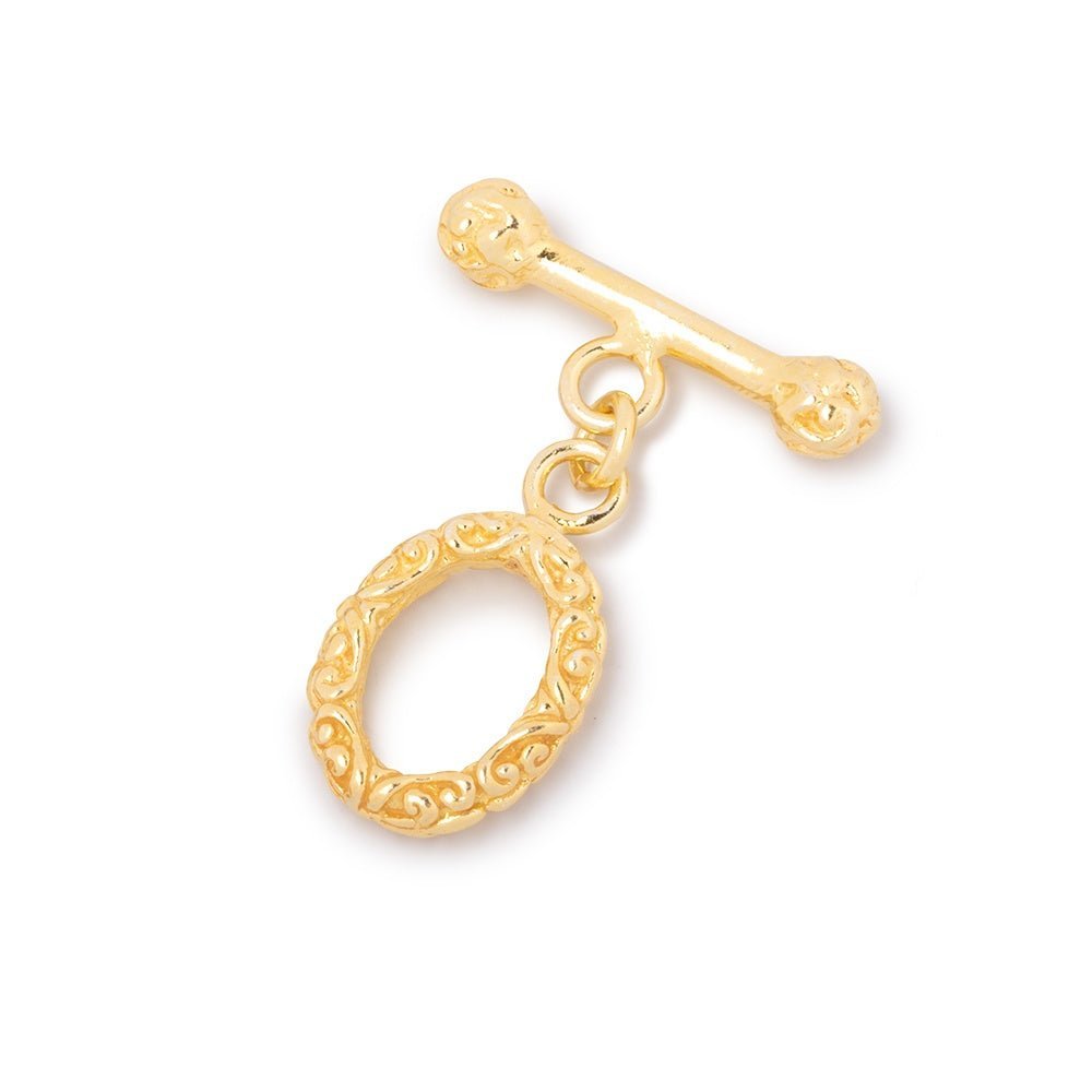 18x11mm Sterling Silver Vermeil Oval Toggle Clasp with Bali Design - 1 Piece - AtlantaFindingsCompany