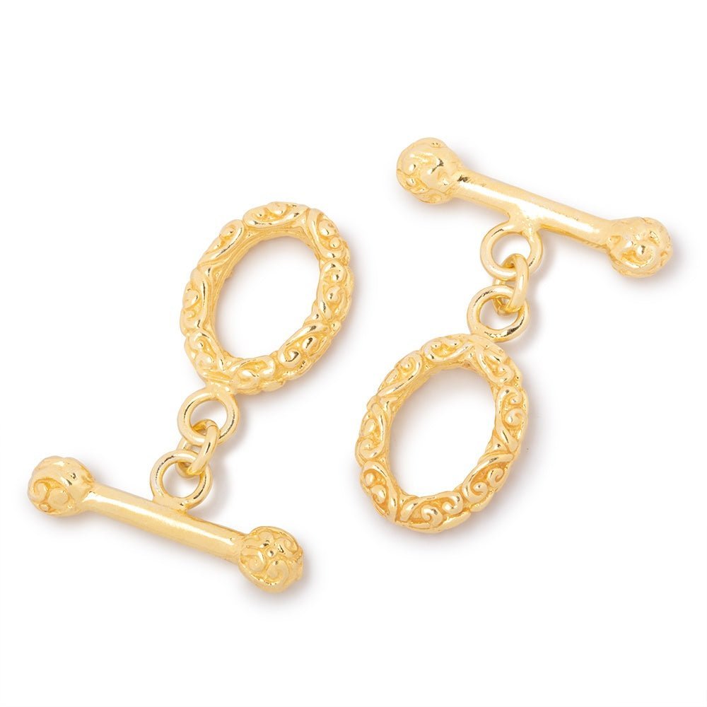 18x11mm Sterling Silver Vermeil Oval Toggle Clasp with Bali Design - 1 Piece - AtlantaFindingsCompany