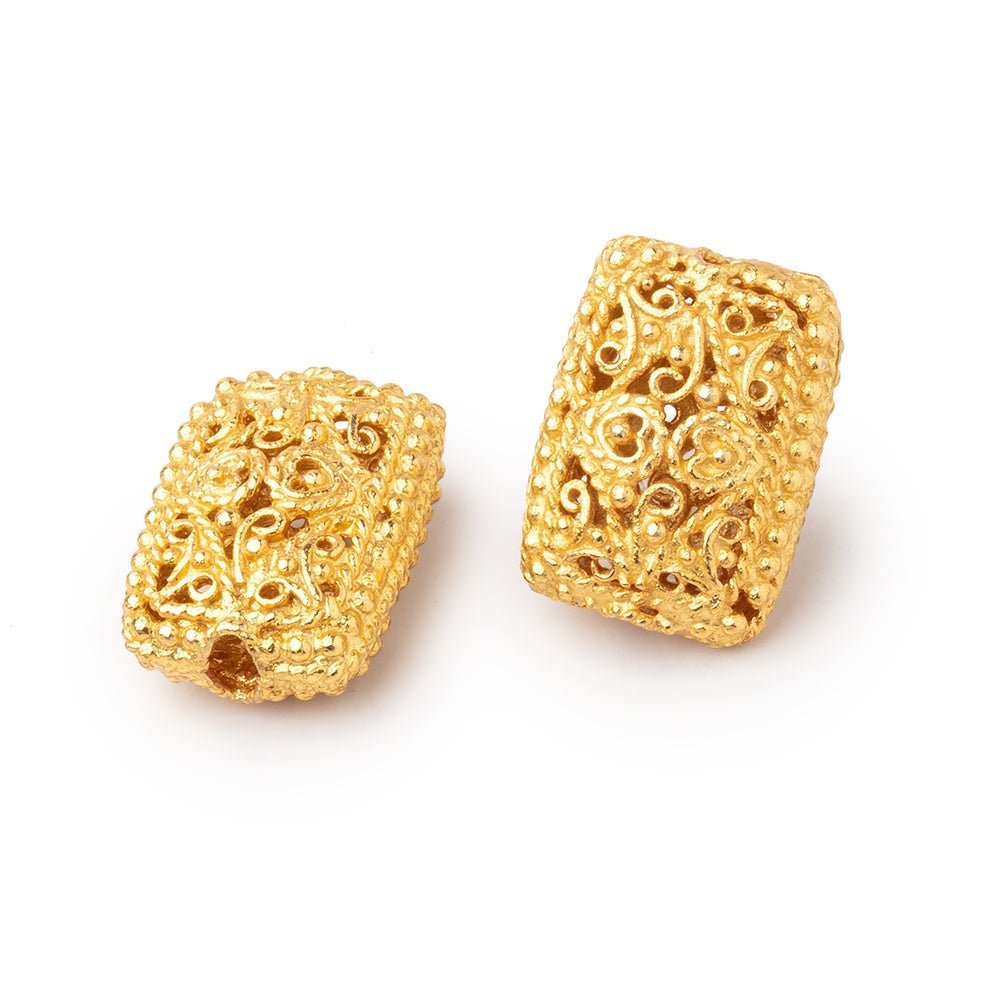 18x13mm 22kt Gold Plated Copper Filigree Rectangle Beads (Set of 2) - AtlantaFindingsCompany