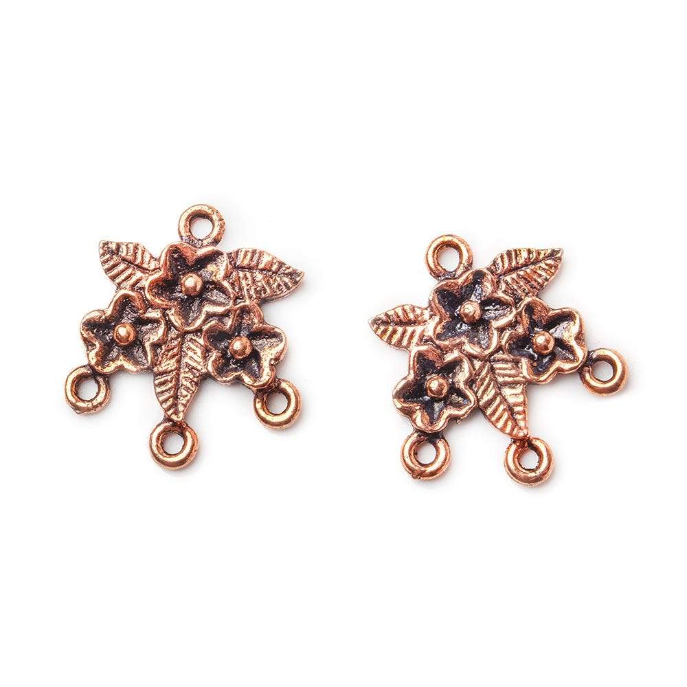 18x16mm Antiqued Copper Floral 3 ring Drop Charm Set of 2 - AtlantaFindingsCompany