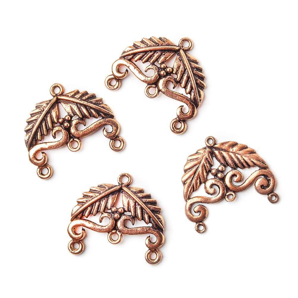 18x20mm Copper Drop Leaves and Scroll with 3 Drops Set of 4 - AtlantaFindingsCompany
