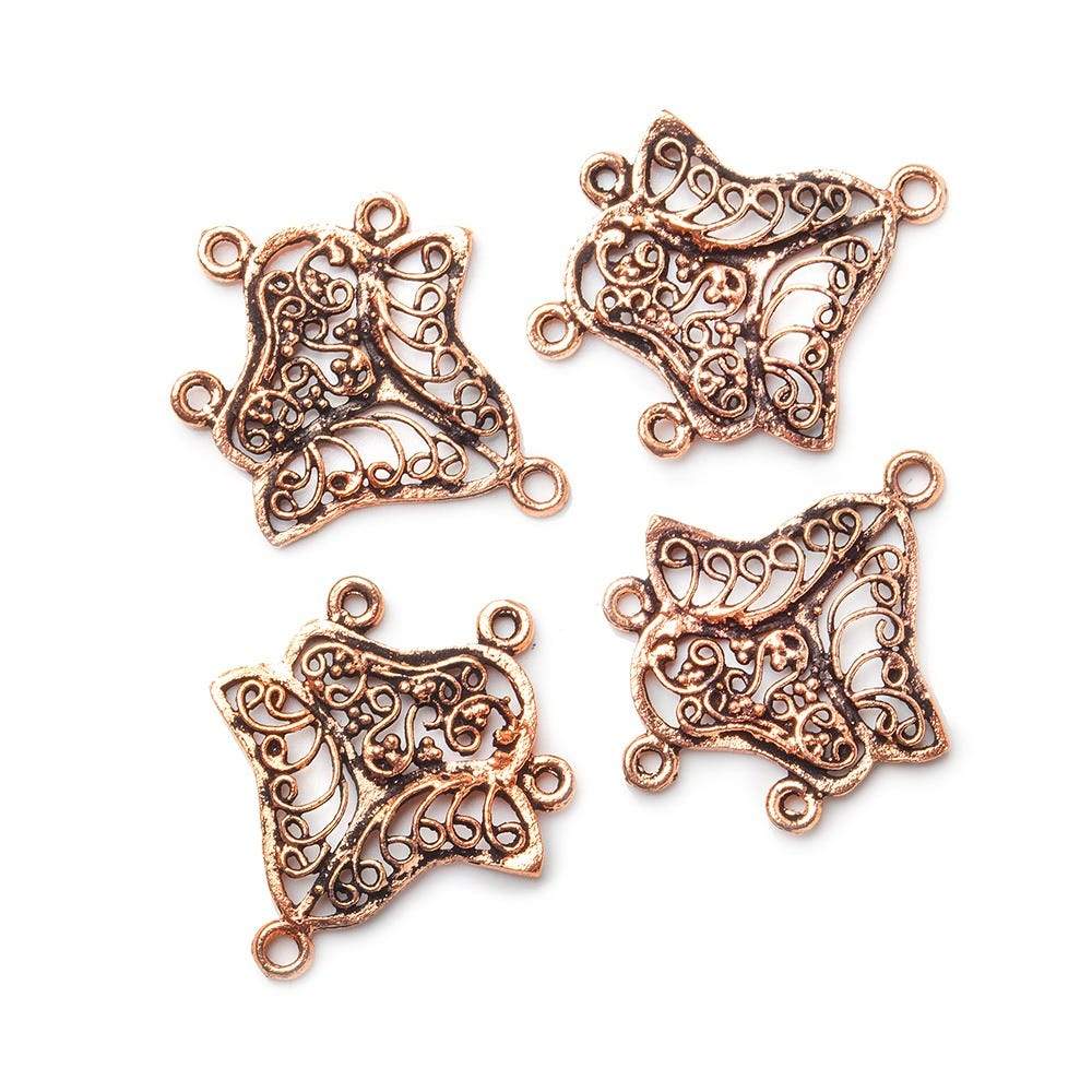 18x20mm Copper Drop Scroll Leaves with 3 Drops Set of 4 - AtlantaFindingsCompany