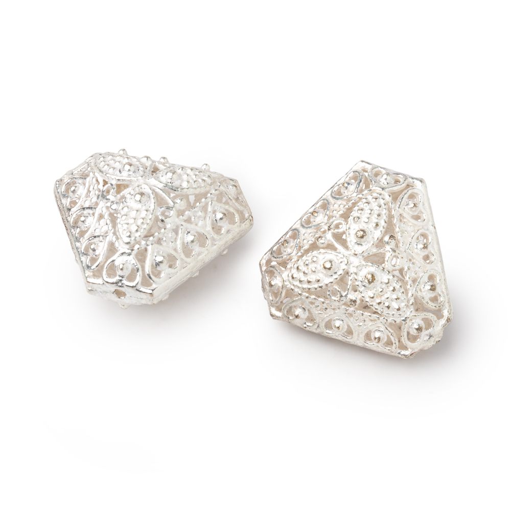 18x21mm Silver Plated Copper Filigree Triangle Beads - Set of 2 - AtlantaFindingsCompany