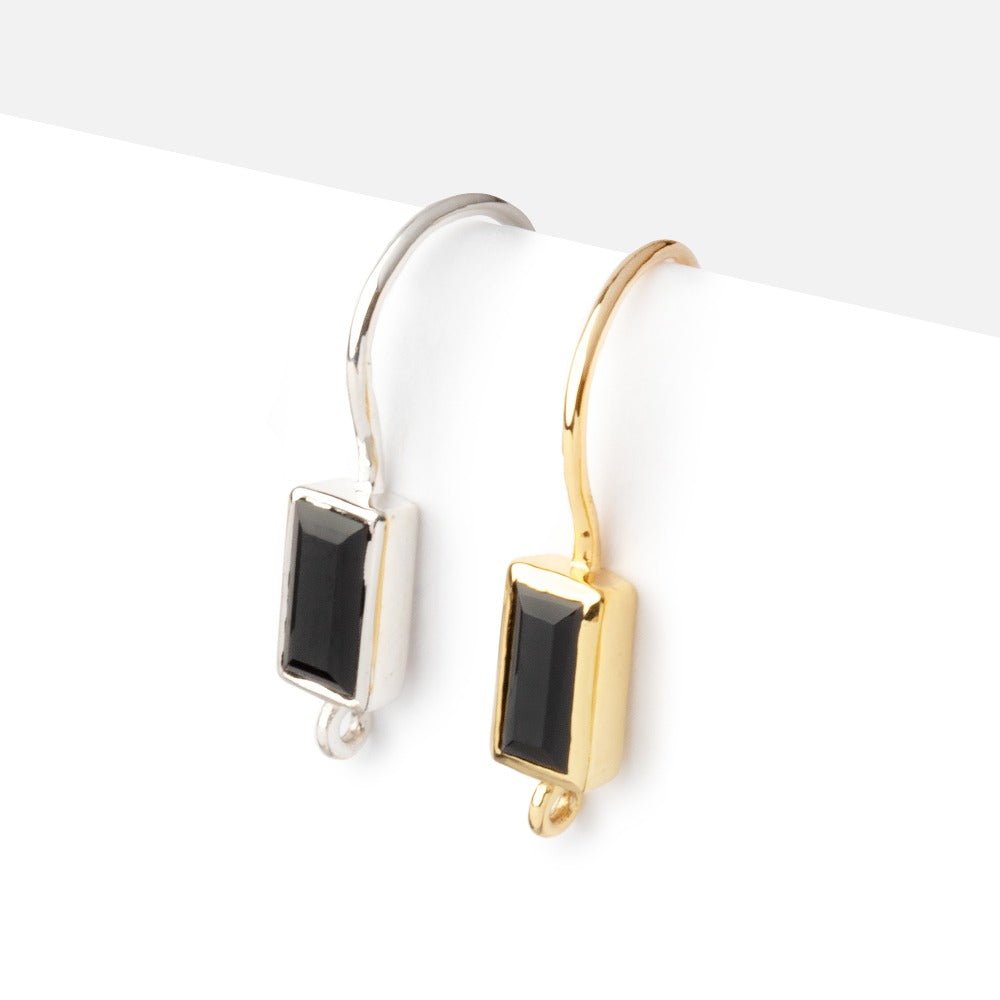 19mm Black Spinel Baguette Ear Wire Set of 2 pieces - AtlantaFindingsCompany
