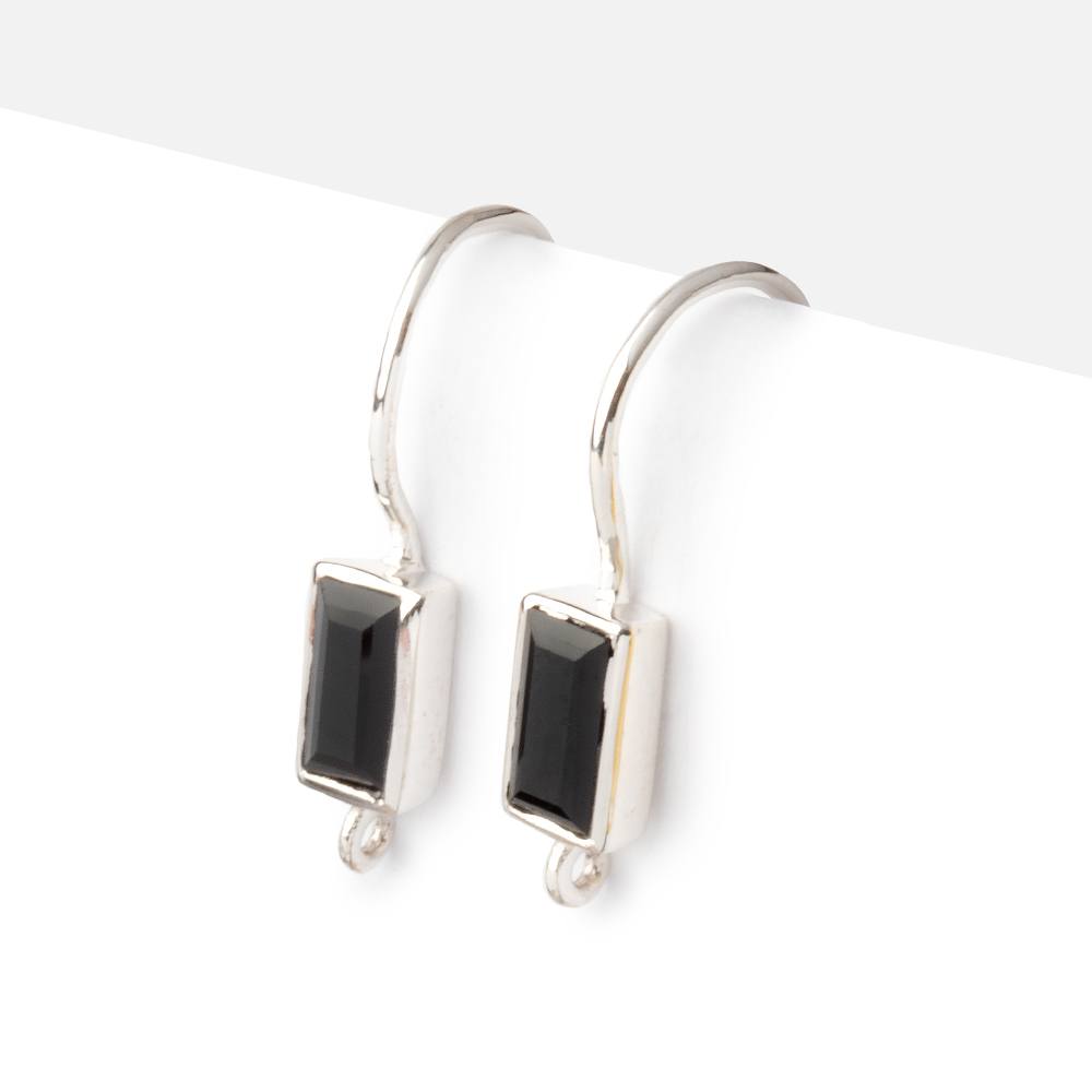 19mm Black Spinel Baguette Ear Wire Set of 2 pieces - AtlantaFindingsCompany