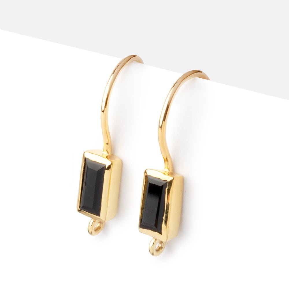 19mm Black Spinel Baguette Ear Wire Set of 2 pieces - AtlantaFindingsCompany