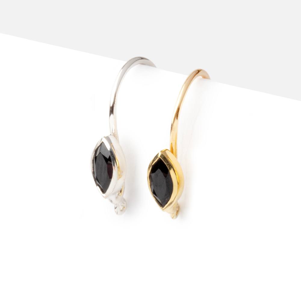 19mm Black Spinel Marquise Ear Wire Set of 2 pieces - AtlantaFindingsCompany
