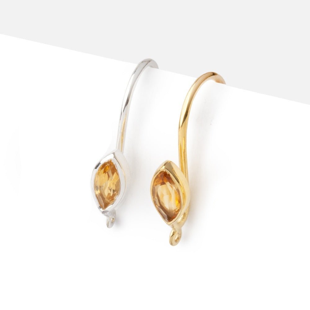 19mm Citrine Marquise Ear Wire Set of 2 pieces - AtlantaFindingsCompany