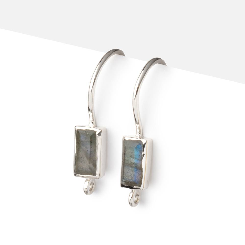 19mm Labradorite Baguette Ear Wire Set of 2 pieces - AtlantaFindingsCompany