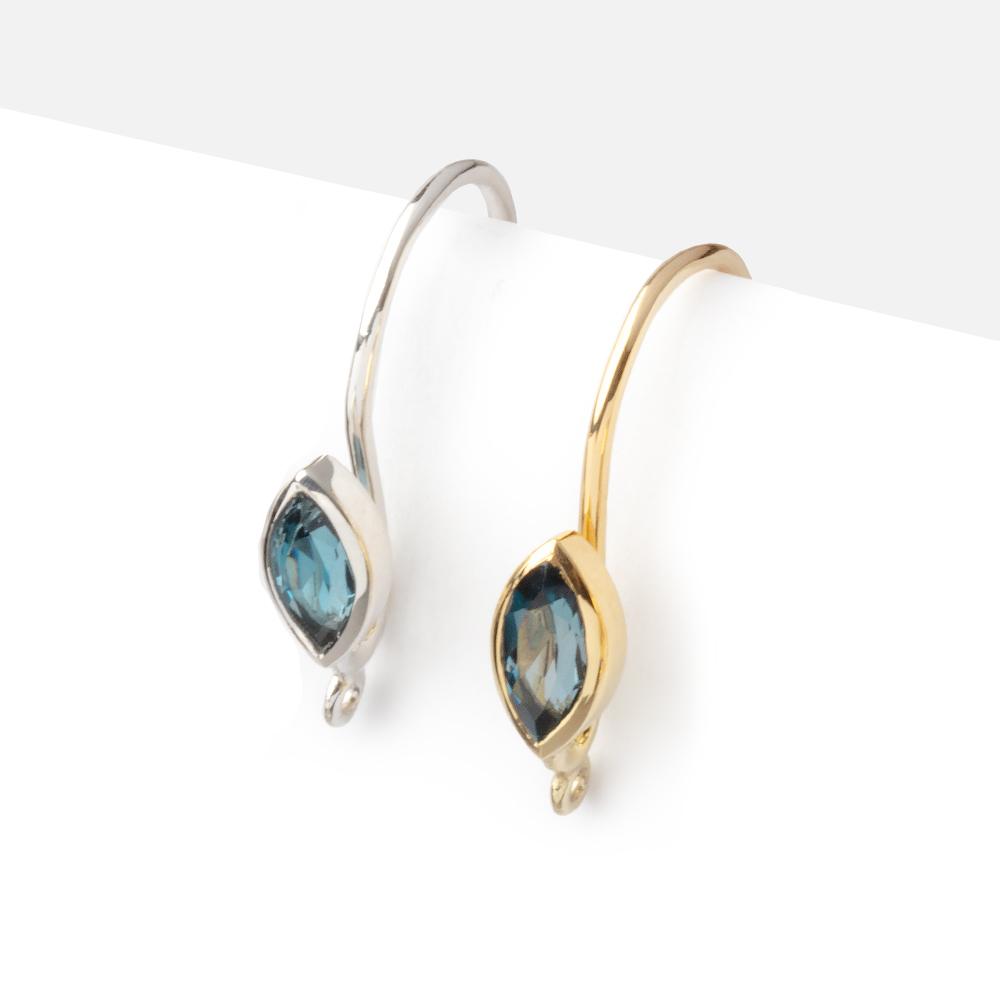 19mm London Blue Topaz Marquise Ear Wire Set of 2 pieces - AtlantaFindingsCompany