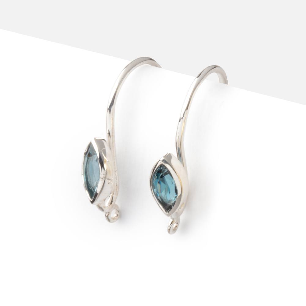 19mm London Blue Topaz Marquise Ear Wire Set of 2 pieces - AtlantaFindingsCompany