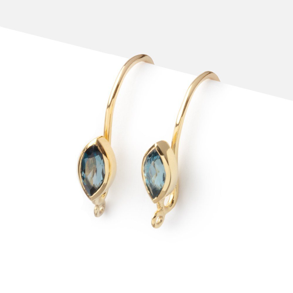 19mm London Blue Topaz Marquise Ear Wire Set of 2 pieces - AtlantaFindingsCompany