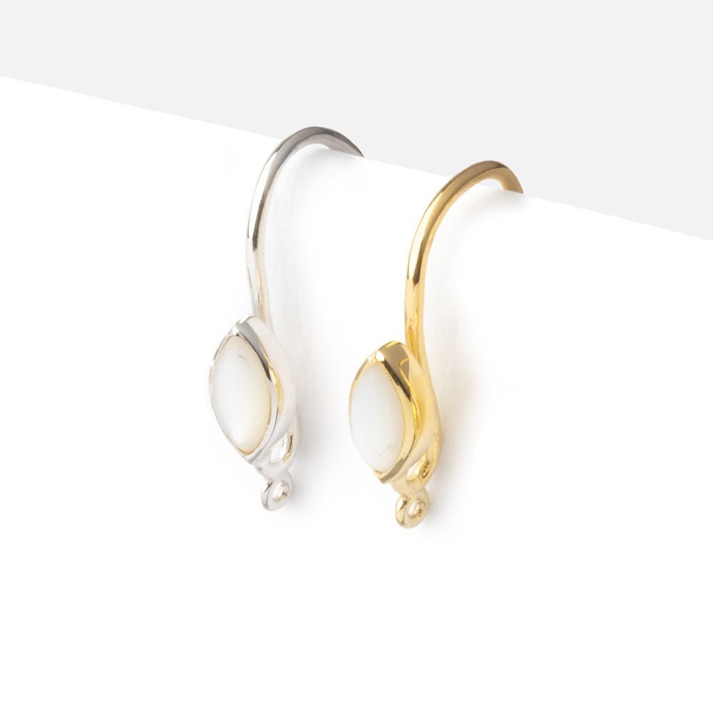 19mm Mother of Pearl Plain Marquise Ear Wire Set of 2 pieces - AtlantaFindingsCompany