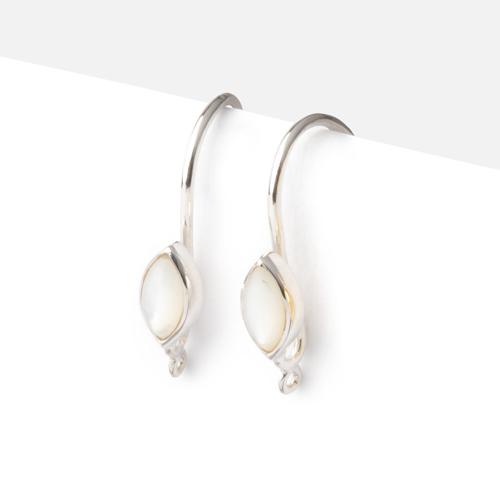 19mm Mother of Pearl Plain Marquise Ear Wire Set of 2 pieces - AtlantaFindingsCompany
