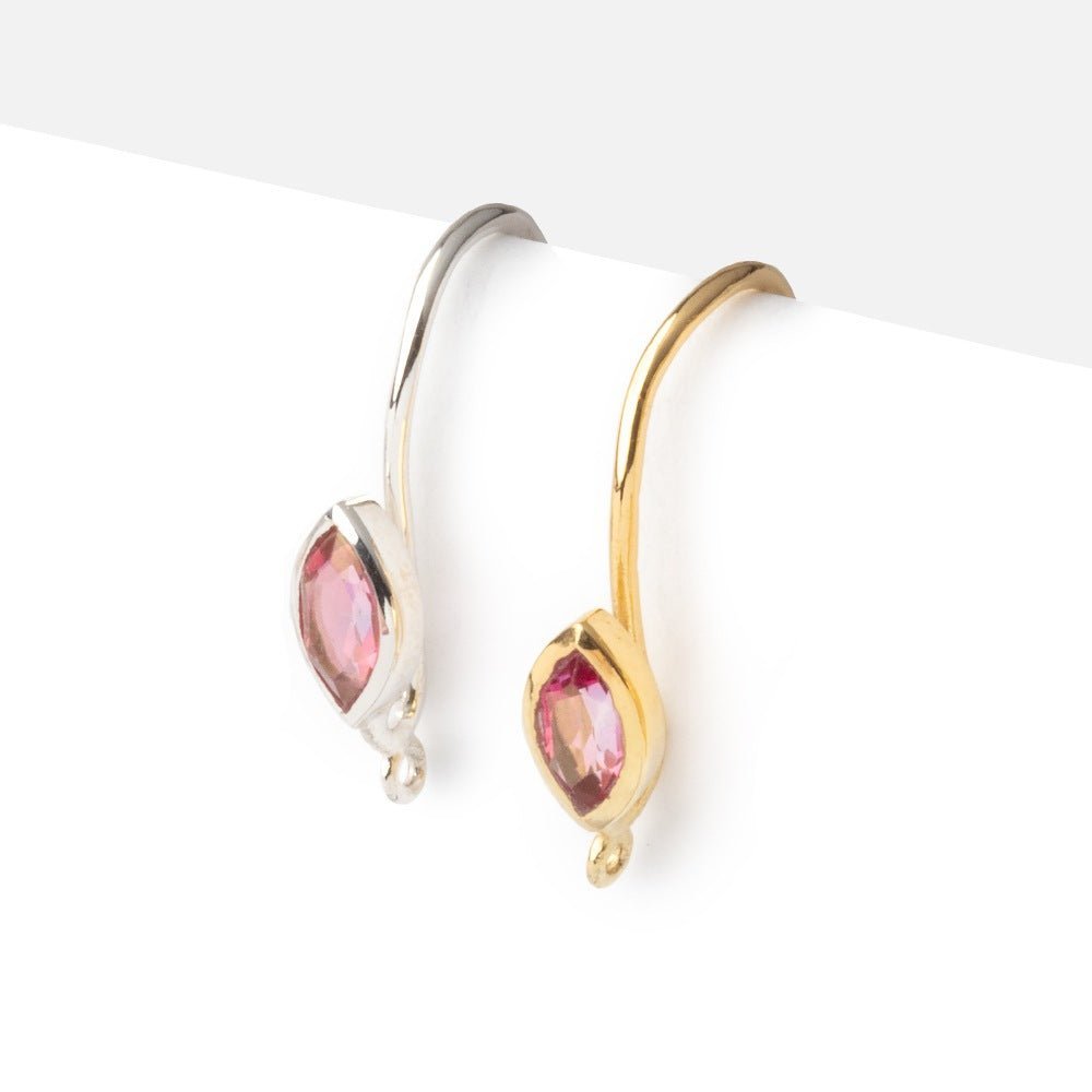 19mm Pink Topaz Marquise Ear Wire Set of 2 pieces - AtlantaFindingsCompany