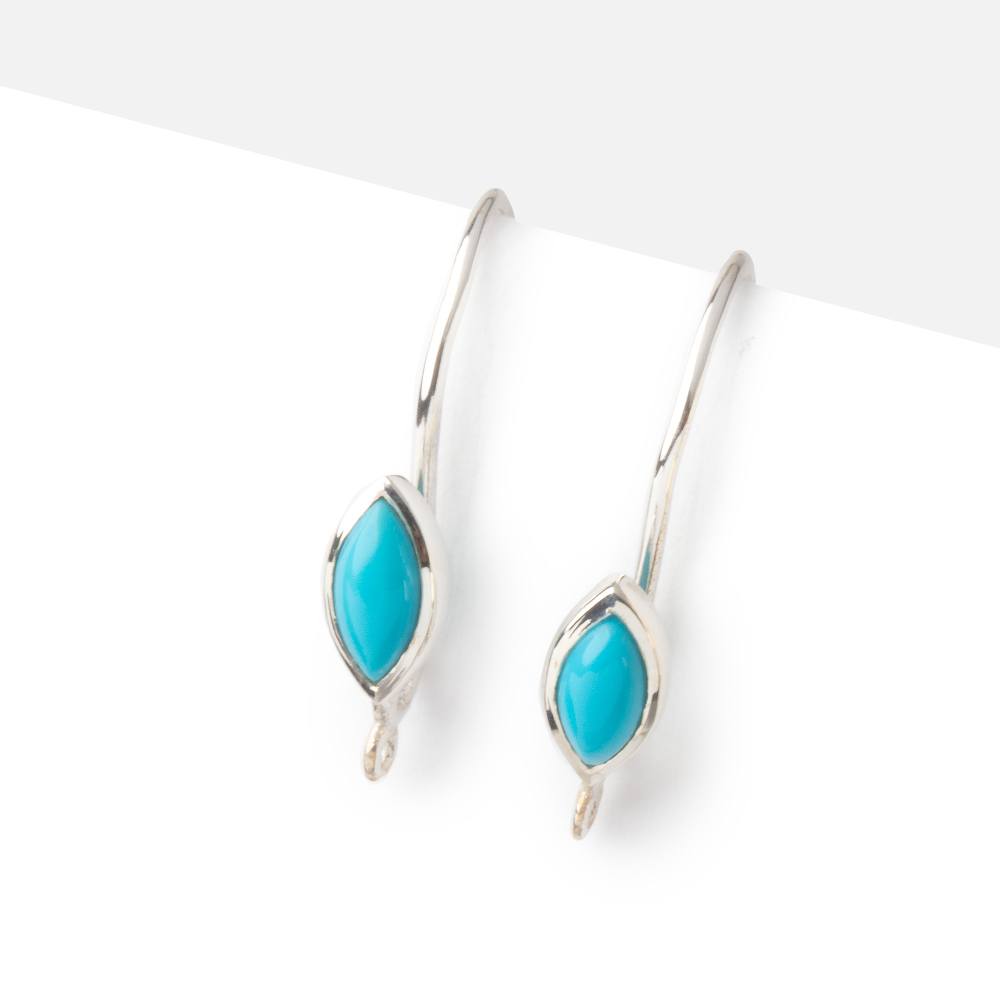 19mm Turquoise Plain Marquise Ear Wire Set of 2 pieces - AtlantaFindingsCompany