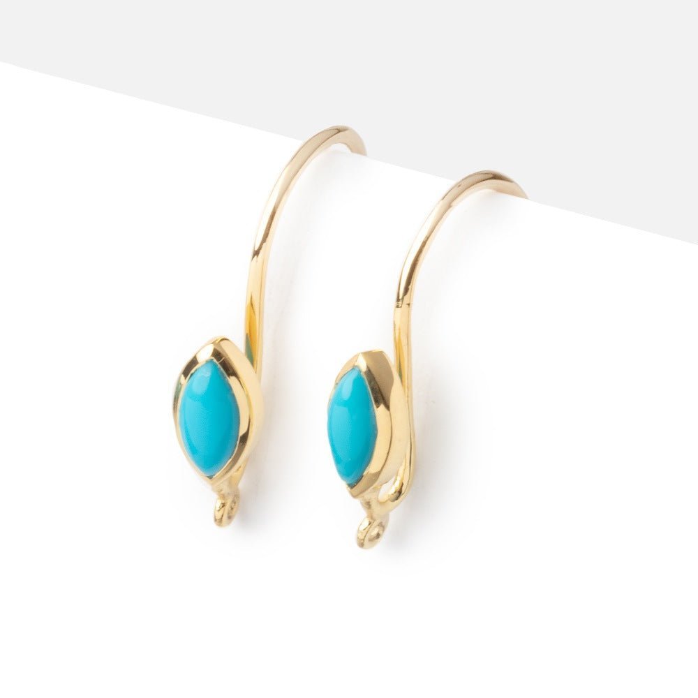 19mm Turquoise Plain Marquise Ear Wire Set of 2 pieces - AtlantaFindingsCompany