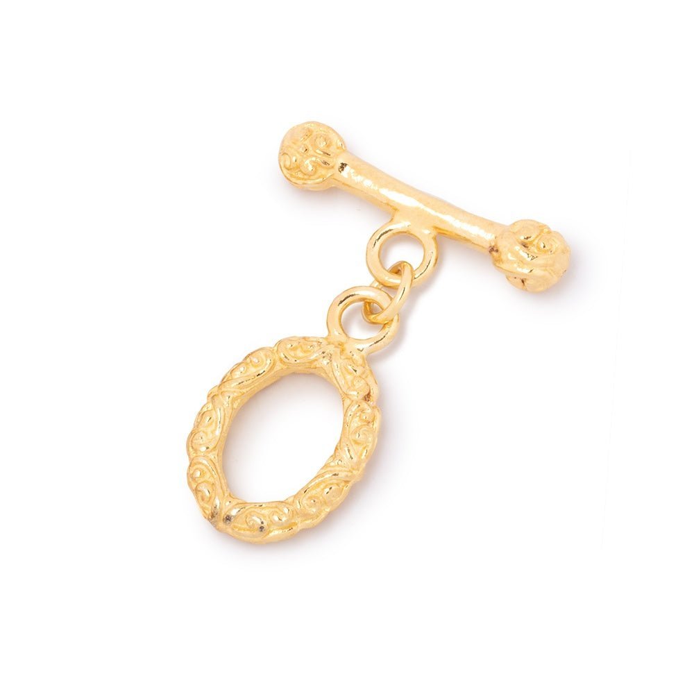 19x11mm Sterling Silver Vermeil Oval Toggle Clasp with Bali Design - 1 Piece - AtlantaFindingsCompany