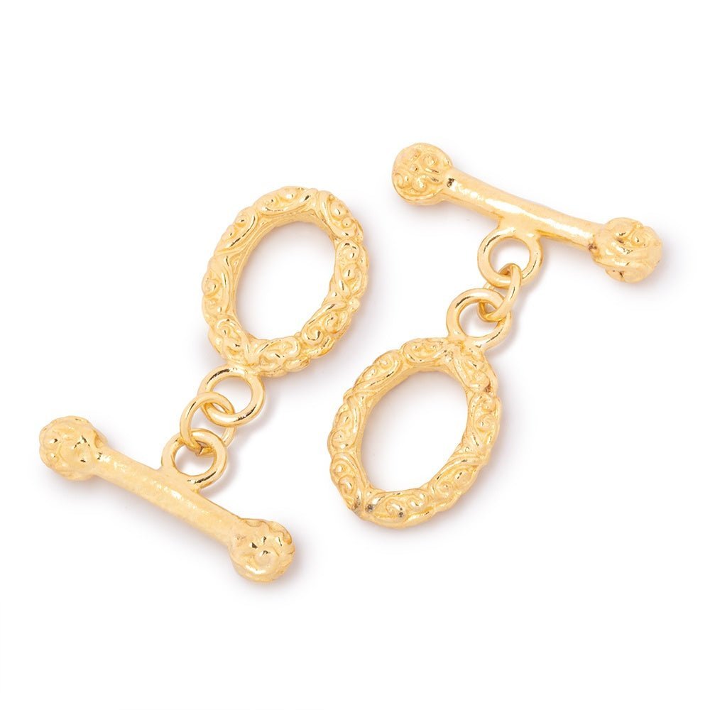 19x11mm Sterling Silver Vermeil Oval Toggle Clasp with Bali Design - 1 Piece - AtlantaFindingsCompany