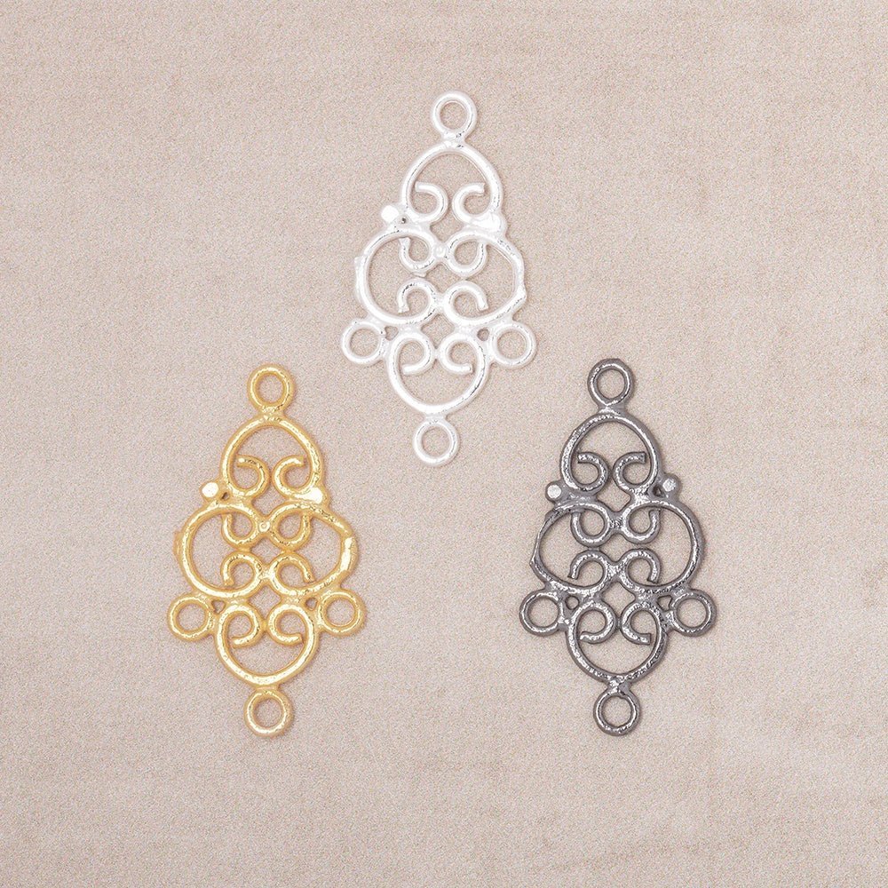 19x13mm Filigree 3 Ring Charm Set of 4 pieces - AtlantaFindingsCompany