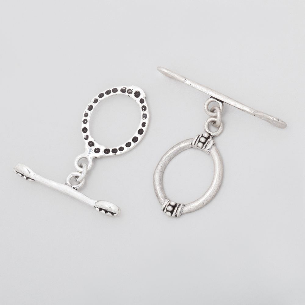 19x14mm Matte Antiqued Sterling Silver Oval Toggle Clasp with Art Deco Design - 1 Piece - AtlantaFindingsCompany