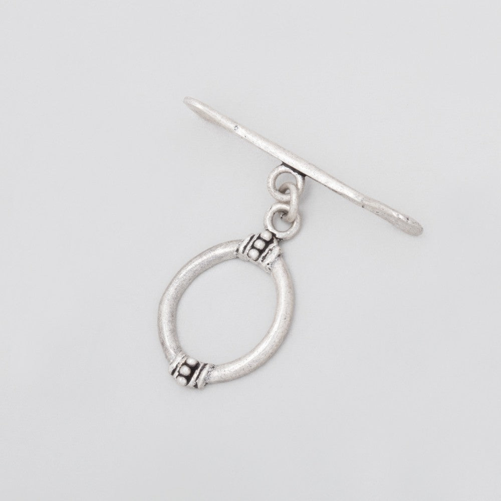 19x14mm Matte Antiqued Sterling Silver Oval Toggle Clasp with Art Deco Design - 1 Piece - AtlantaFindingsCompany