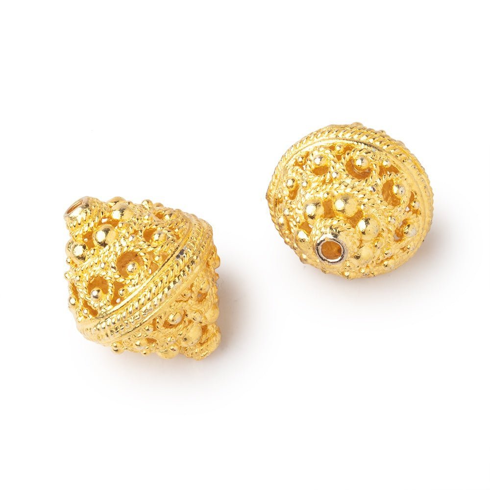 19x15mm 22kt Gold Plated Copper Persian Filigree Bi - Cone Beads - Set of 2 - AtlantaFindingsCompany