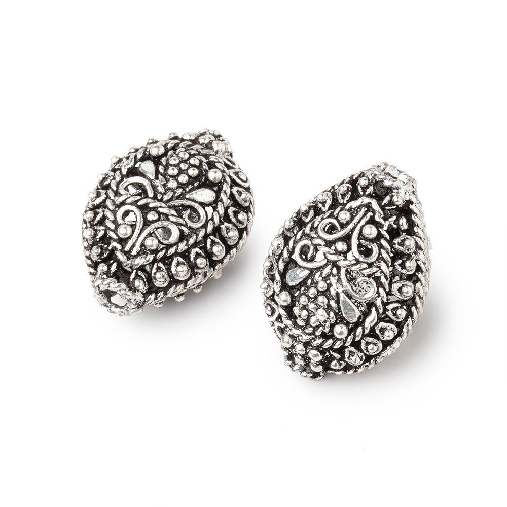 19x15mm Antique Silver Plated Copper Pear Filigree Beads (Set of 2) - AtlantaFindingsCompany
