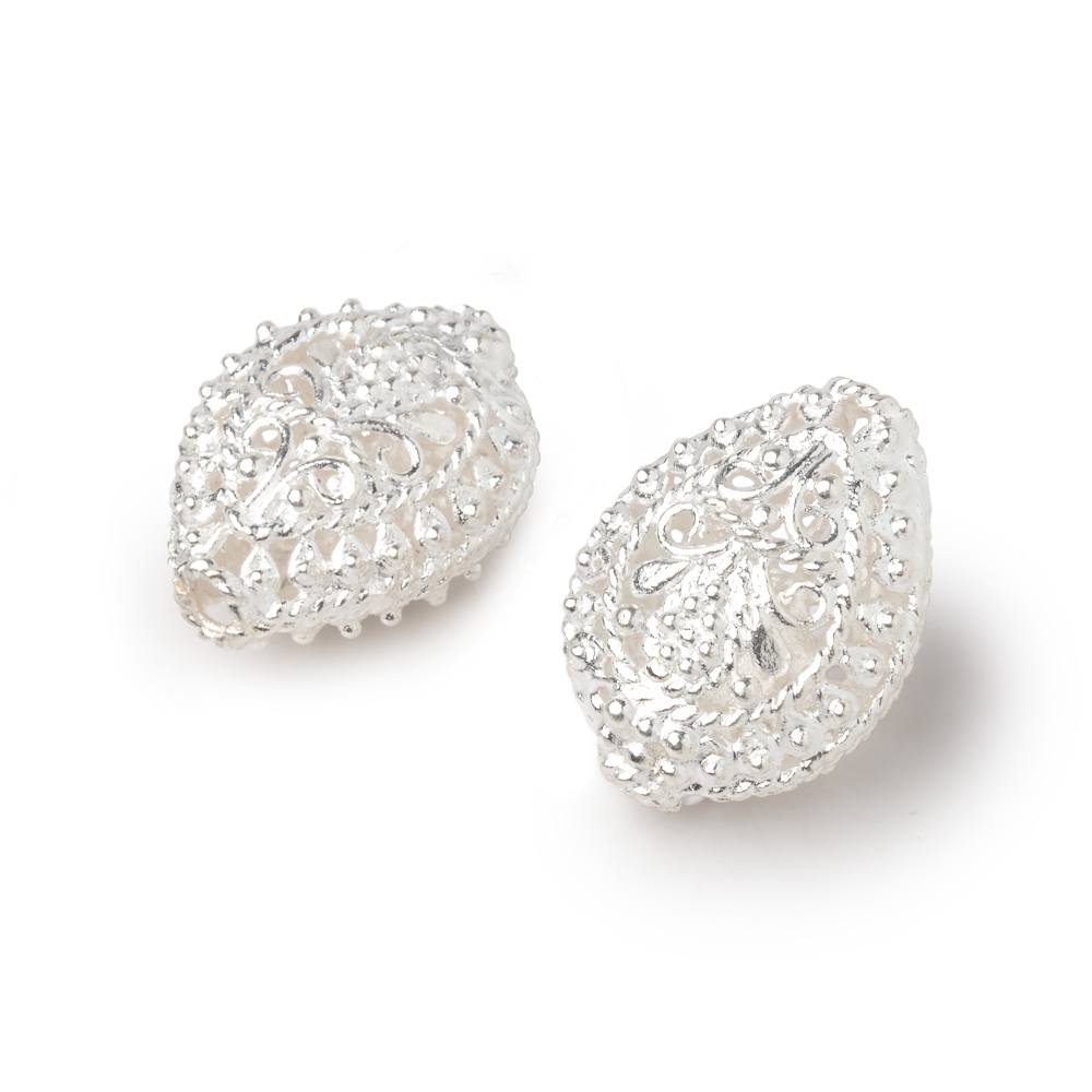 19x15mm Silver Plated Copper Filigree Pear Beads - Set of 2 - AtlantaFindingsCompany