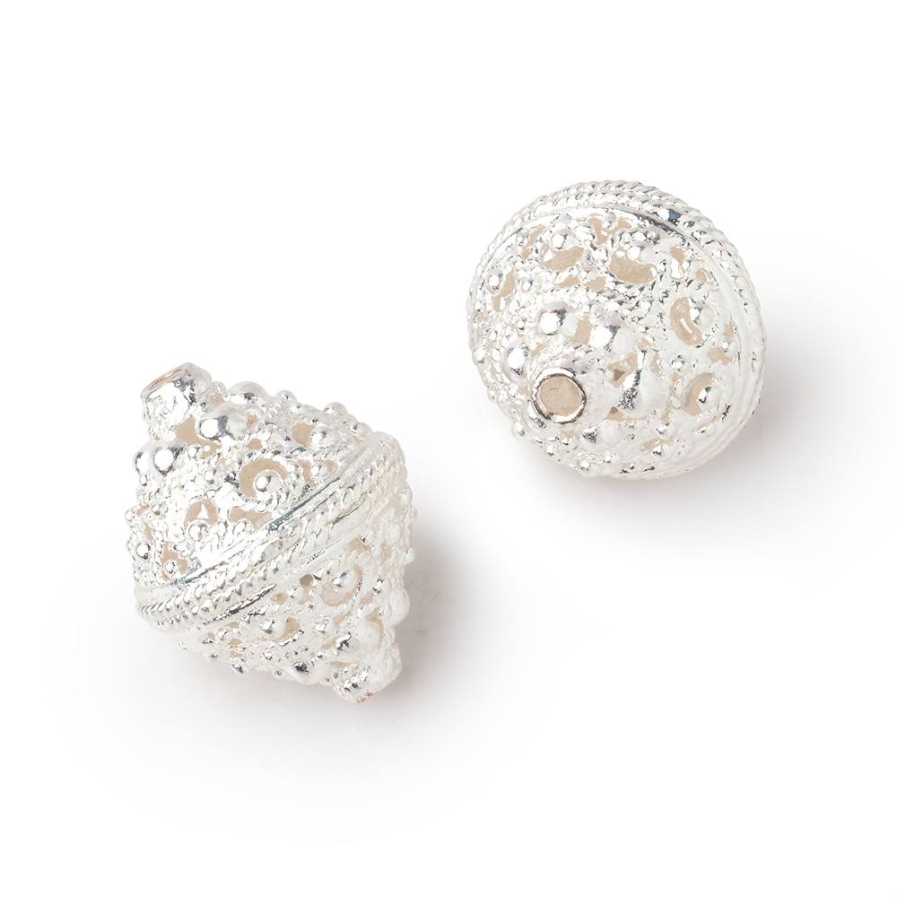 Silver Plated Copper Persian Filigree Bi - Cone Beads - 19x15mm (Set of 2) - AtlantaFindingsCompany