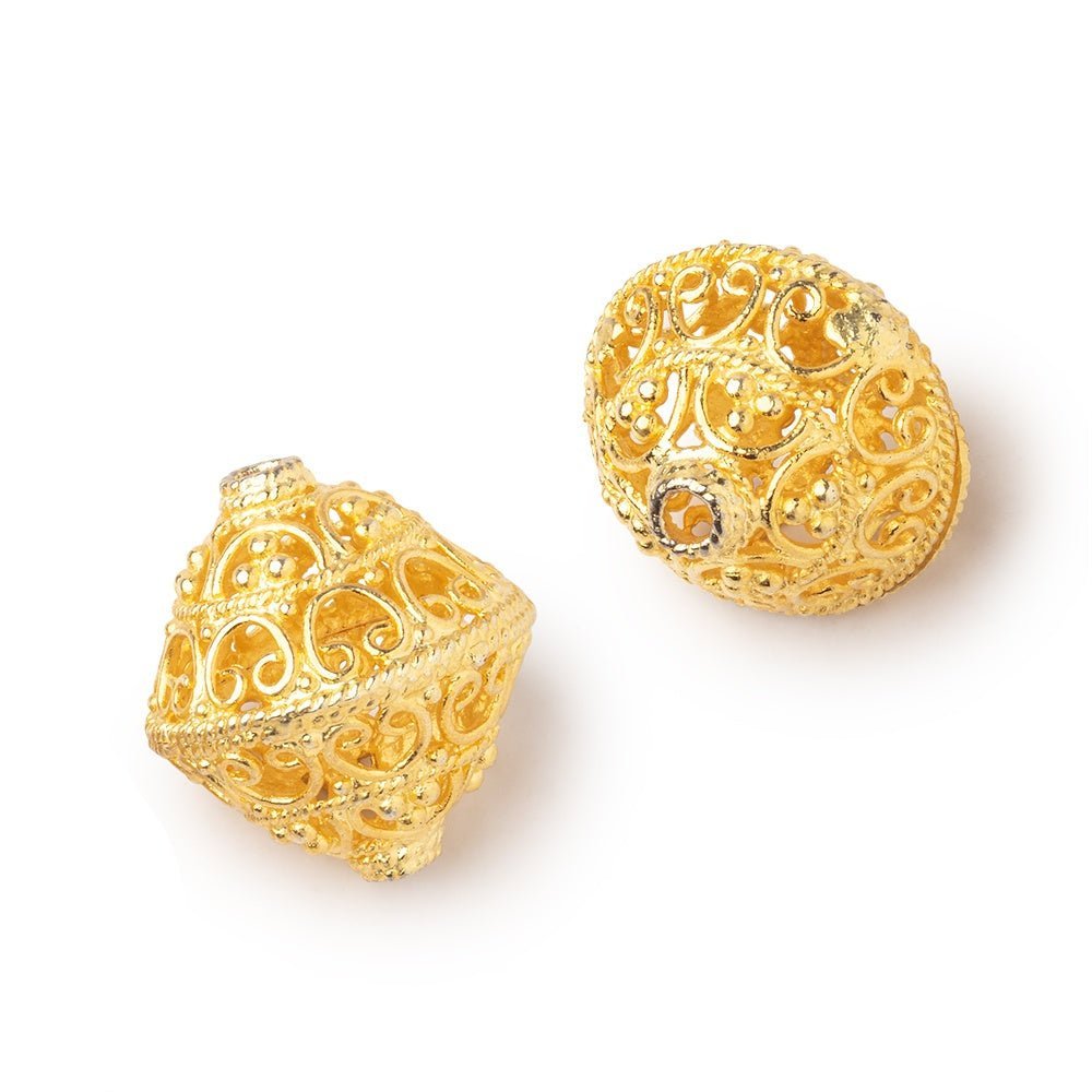 22kt Gold Plated Copper Scroll Filigree BiCone Beads - 19x18mm (Set of 2) - AtlantaFindingsCompany
