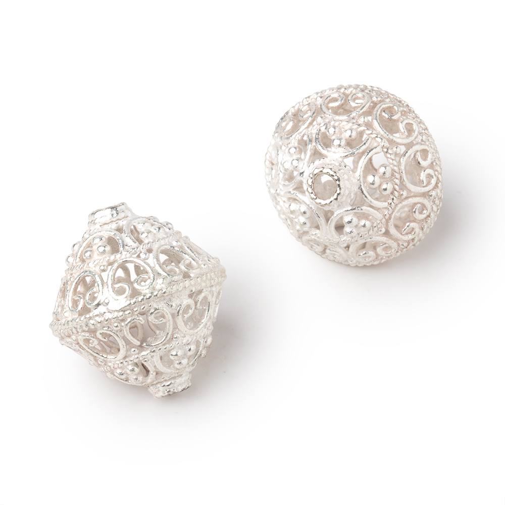 19x18mm Silver Plated Copper Filigree Bi - Cone Beads (Set of 2) - AtlantaFindingsCompany