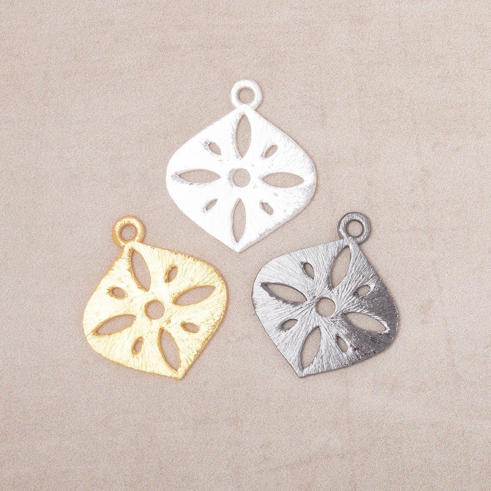 19x19.5mm Brushed Filigree Marquise Charm Set of 4 pieces - AtlantaFindingsCompany