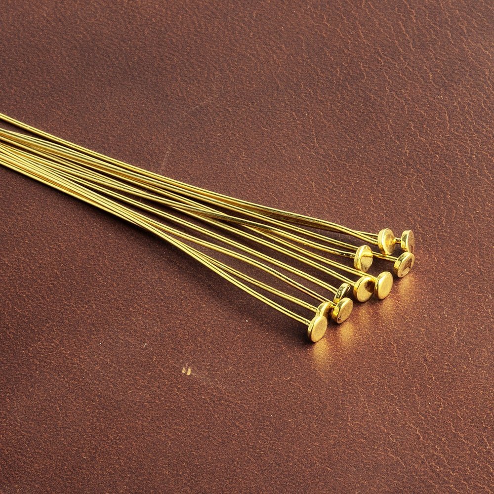 2" Vermeil Disc Headpins - 24 Gauge Wire, 10pk - AtlantaFindingsCompany