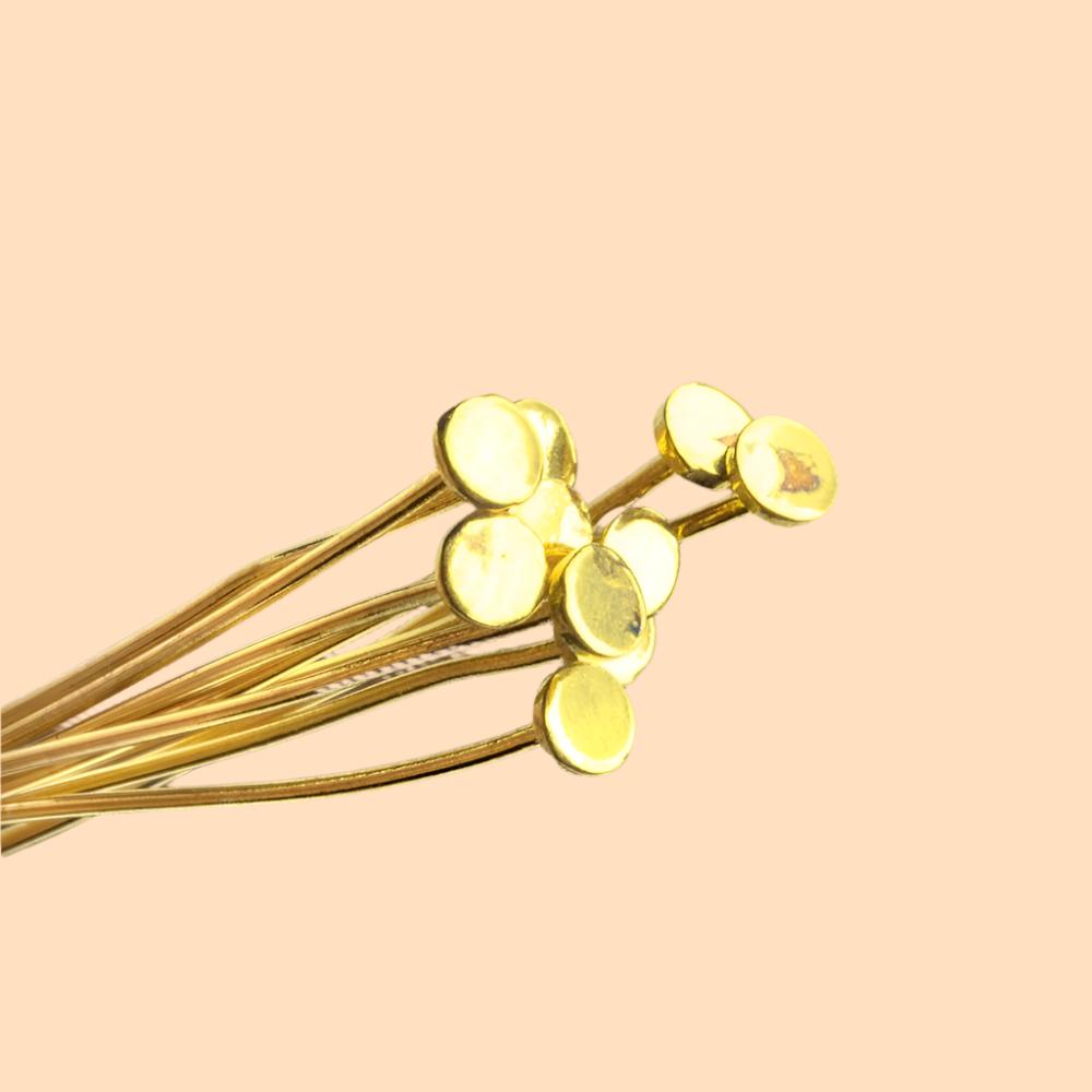 2" Vermeil Disc Headpins - 24 Gauge Wire, 10pk - AtlantaFindingsCompany