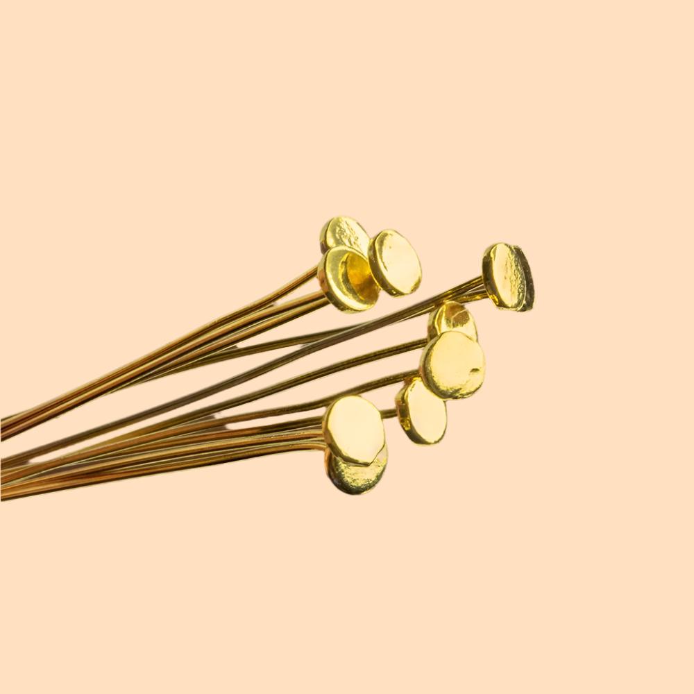 2" Vermeil Disc Headpin - 26 Gauge Wire - 10pk - AtlantaFindingsCompany