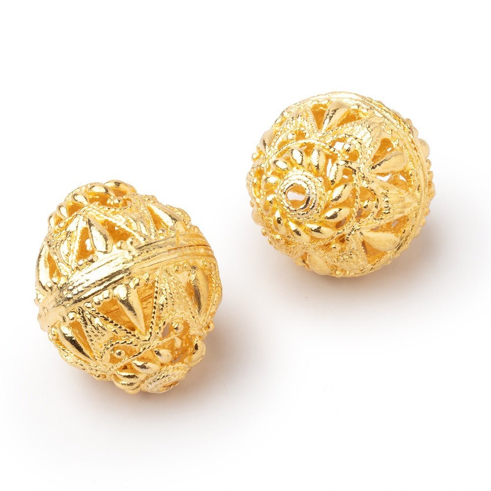 20x17mm 22kt Gold Plated Copper Filigree Bi - Cone Beads (Set of 2) - AtlantaFindingsCompany