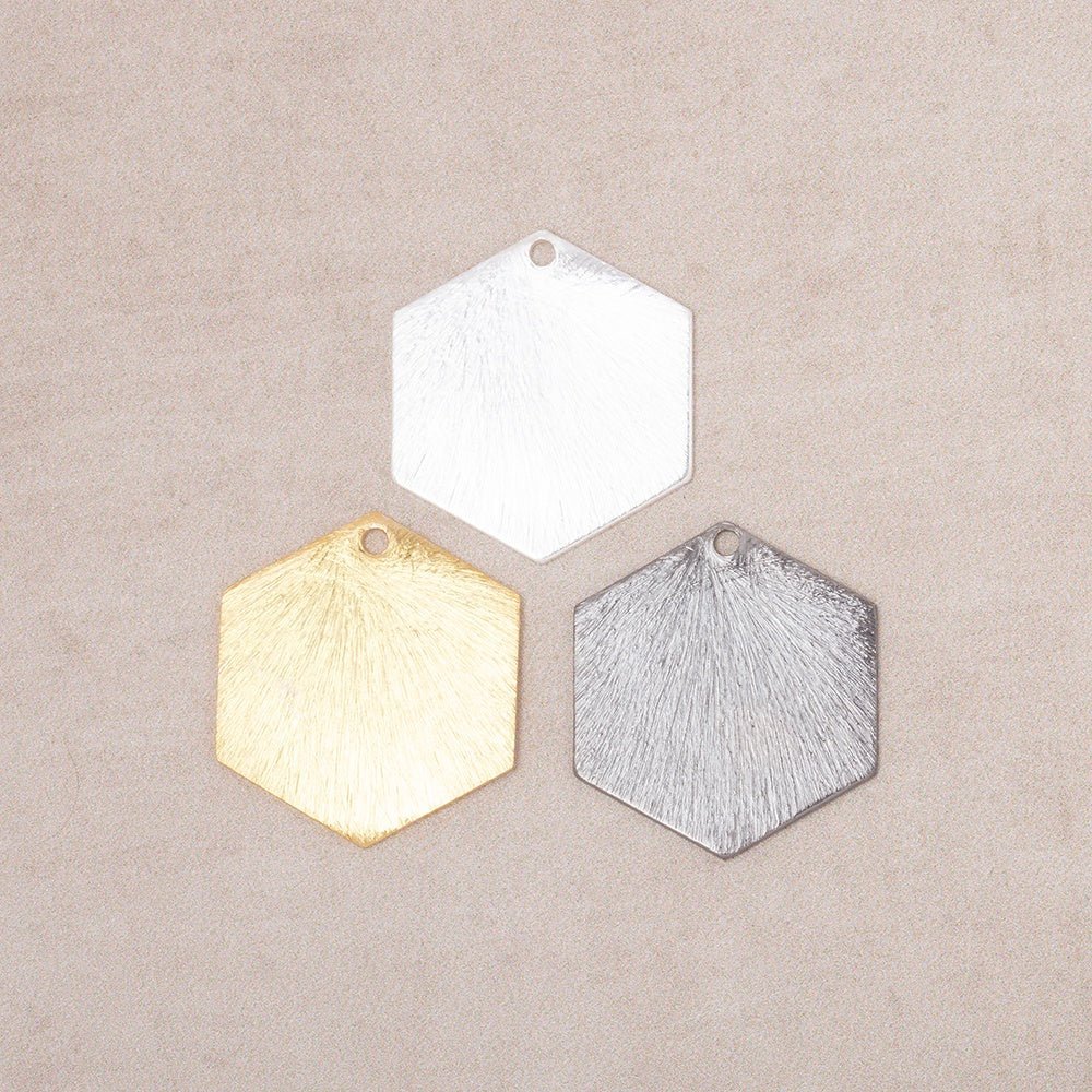 20x18mm Brushed Hexagon Charm Set of 4 pieces - AtlantaFindingsCompany