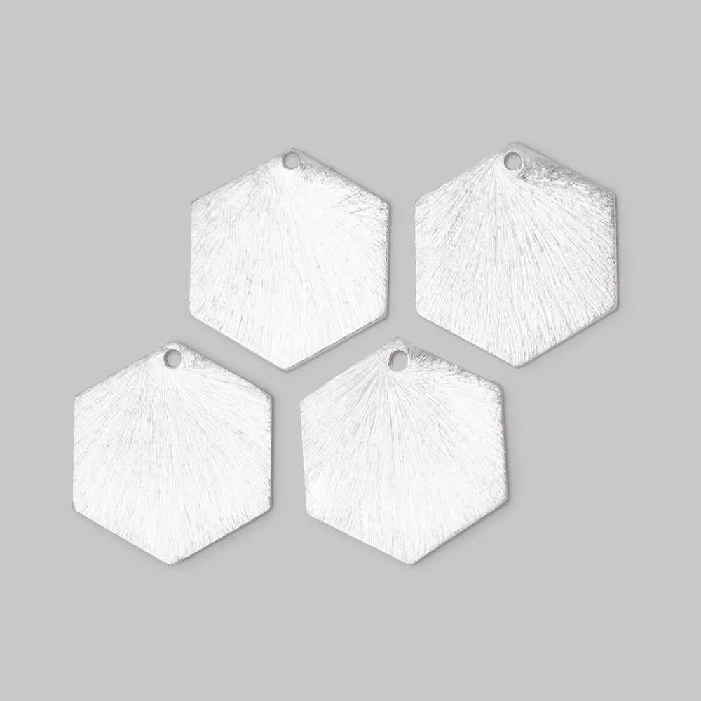 20x18mm Brushed Hexagon Charm Set of 4 pieces - AtlantaFindingsCompany