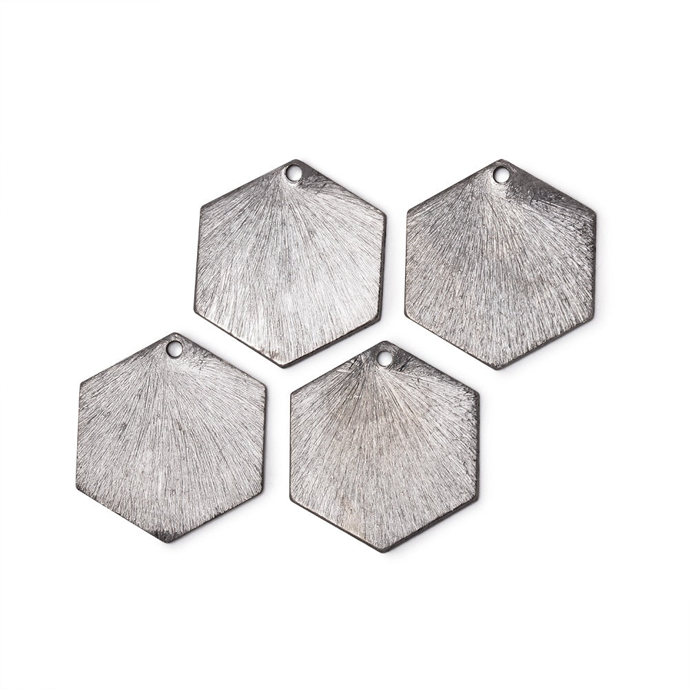 20x18mm Brushed Hexagon Charm Set of 4 pieces - AtlantaFindingsCompany