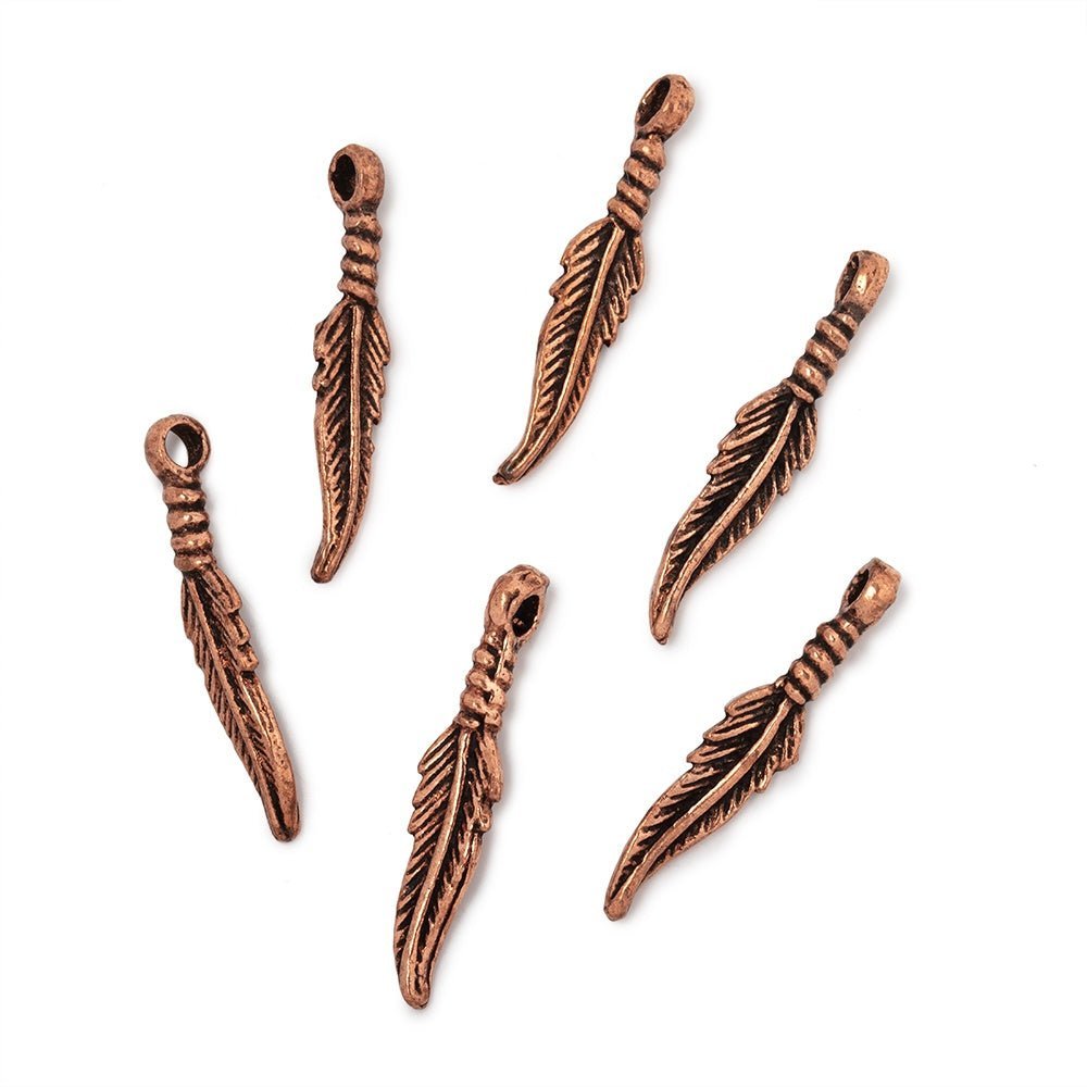 20x5mm Feather Pendant Charm Set of 6 pieces - AtlantaFindingsCompany