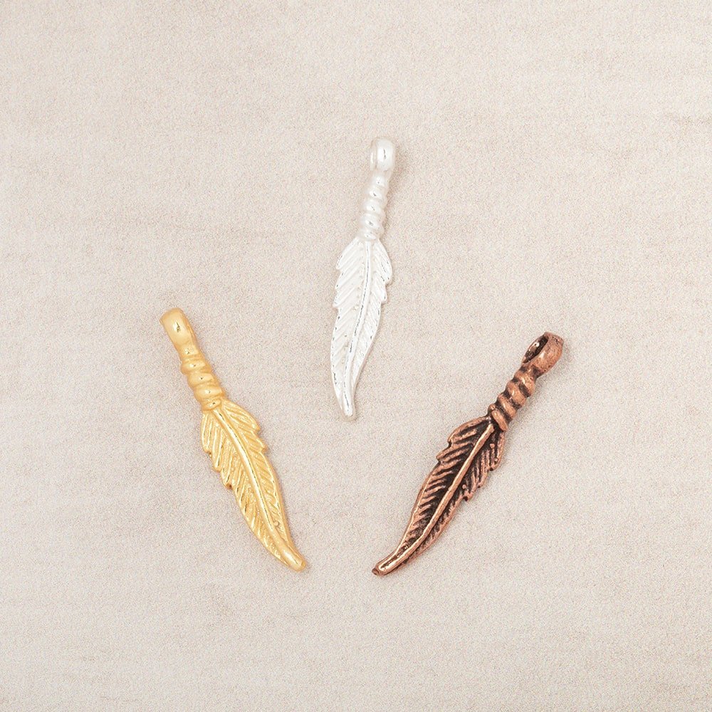 20x5mm Feather Pendant Charm Set of 6 pieces - AtlantaFindingsCompany