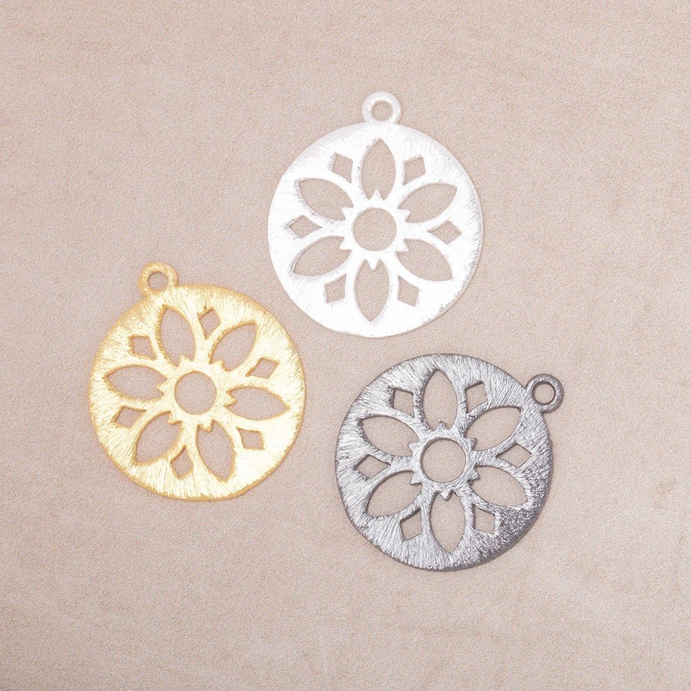 21mm Brushed Filigree Coin Charm Set of 4 pieces - AtlantaFindingsCompany